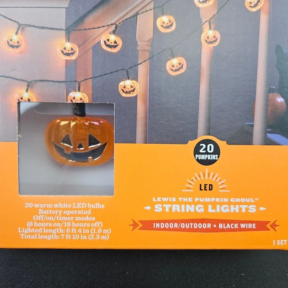 Hyde and Eek! Boutique Lewis the Pumpkin Ghoul LED‎ String Lights 20 ct. New
